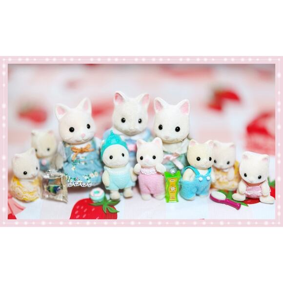 Vtg Sylvanian Families 10 Silk Cat Figures Baby Twins Kitten Calico Critters Lot - Picture 2 of 14
